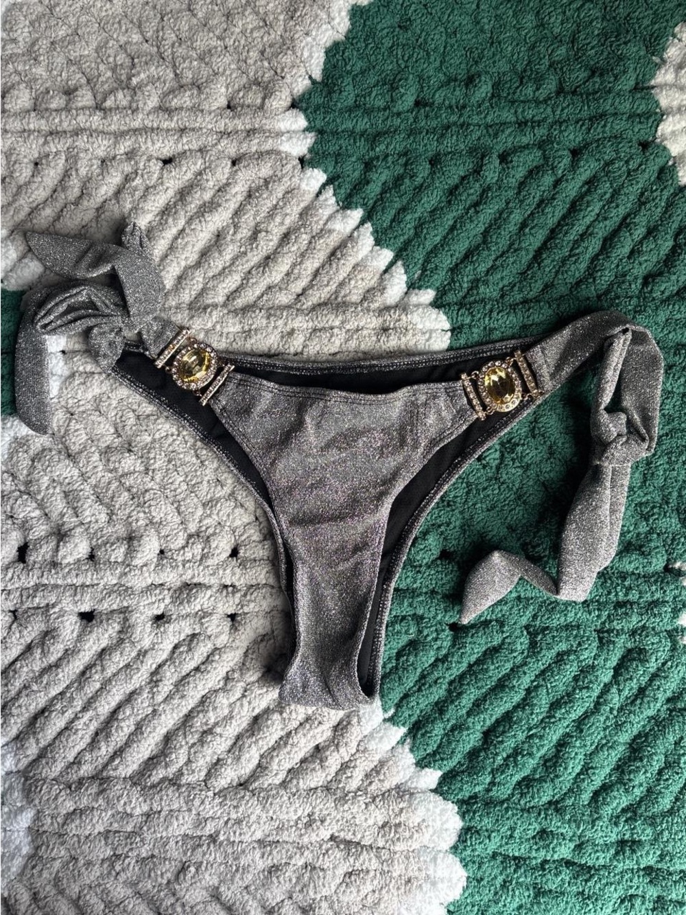 Girls Gray sparkly, bikini Tie-Side Bottoms with Jewel Accents